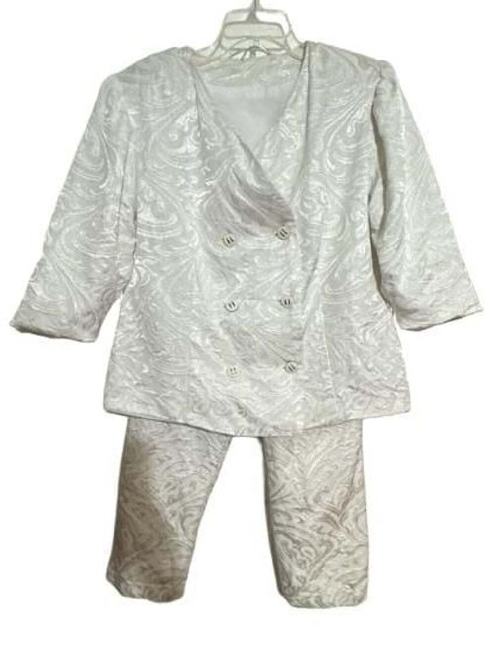 White Brocade Pants and Double-Breasted Jacket Suit Set